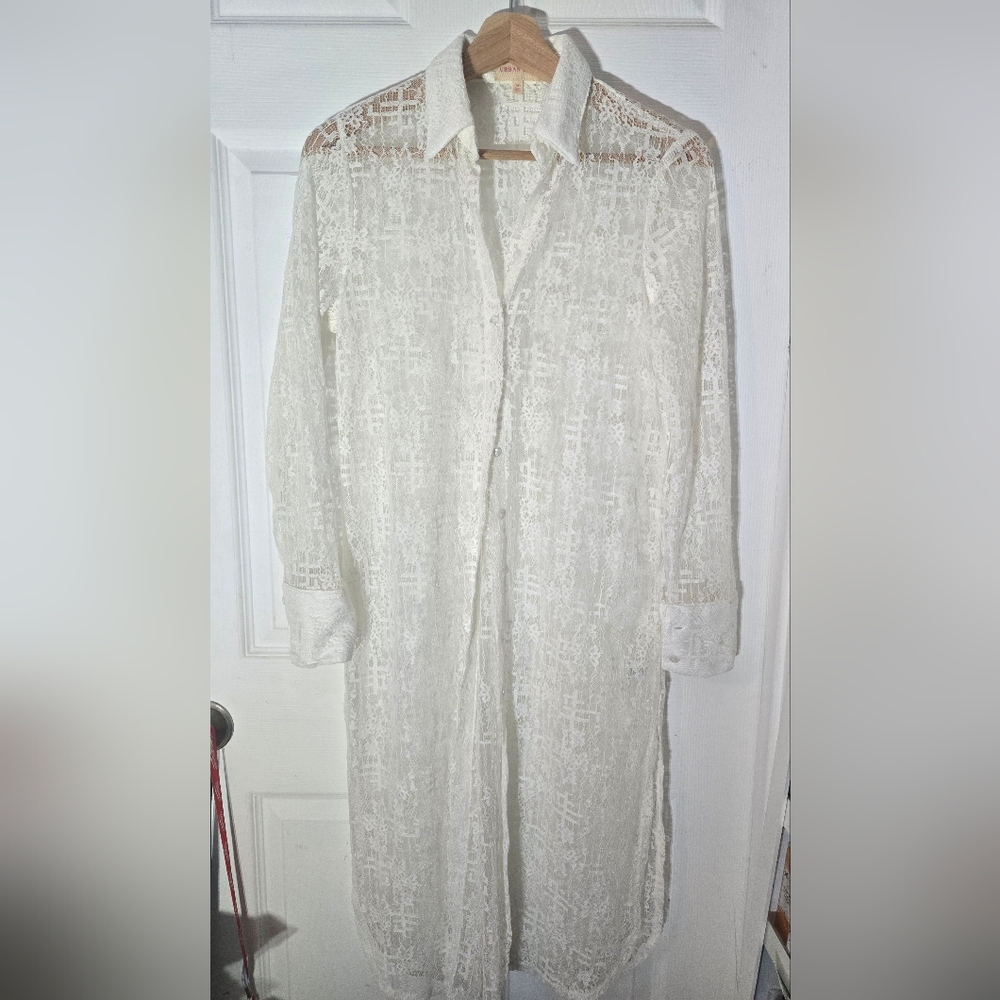 Urban Girl White Lace Button-up Maxi Shirt